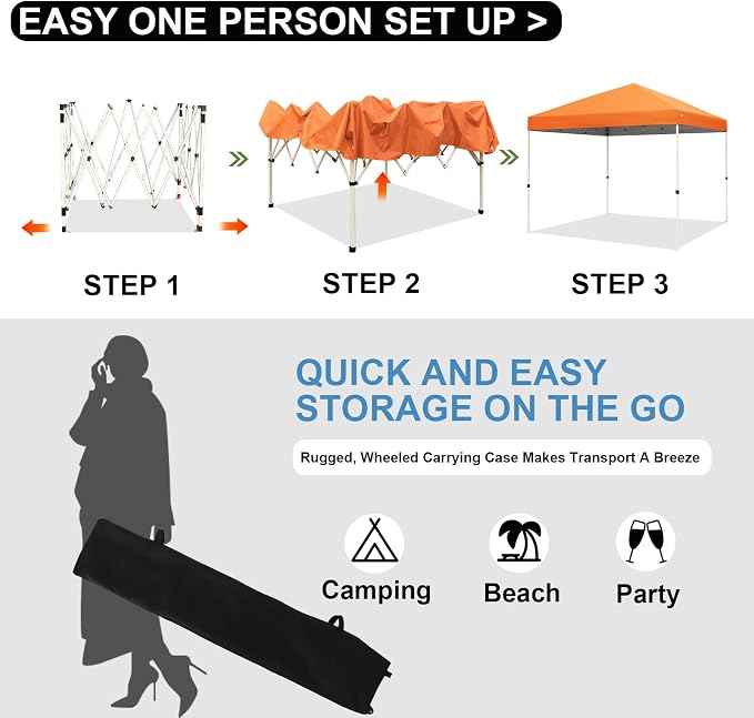 Northroad 10x10ft Pop Up Canopy, Popup Outdoor Canopy Tent with Wheeled Carrying Bag,Portable Gazebo Shelter for Patio,Deck,Garden,Beach