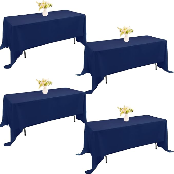 4 Pack Rectangle Tablecloth for 6 Foot Tables Washable Polyester Table Cover for Wedding Dining Table Parties Banquet（70x120 Navy Blue）