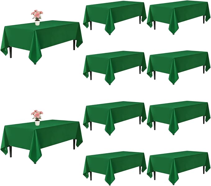10 Pack Green Table Cloth 60x102 Inch Green Tablecloths for 6 Foot Rectangle Tables, Wrinkle Resistant Rectangular Tablecloth Washable Polyester Fabric Table Covers for Party Banquet Wedding Buffet
