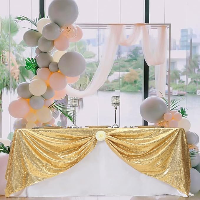 Eternal Beauty Gold Tablecloth, 90x132 Inch Sequin Rectangle Table Cover for Valentines Cake Dessert Exhibition Party Birthday Events
