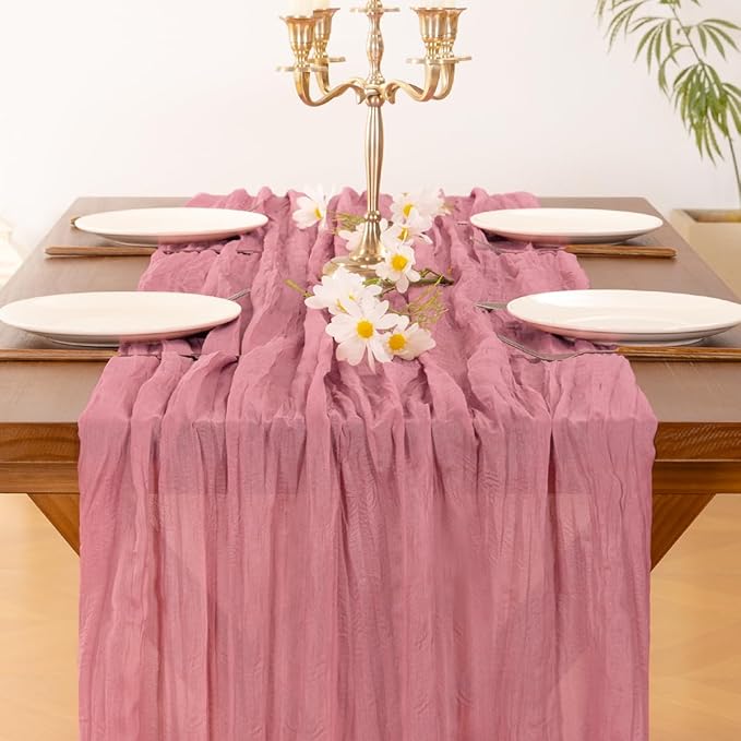 Socomi Mauve Cheesecloth Table Runner Boho Rustic Summer Gauze 120 inch 10FT Cheese Cloth Sheer Runner for Wedding Party Baby Shower Birthday Home Decor Holiday Decorations