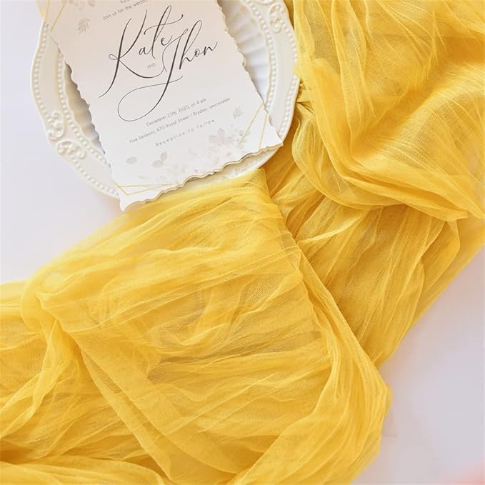 Joanlody Yellow Cheesecloth Table Runner Spring Summer 10Ft Rustic Gauze Boho Cheese Cloth Table Runner for Wedding Bridal Baby Shower Decoration