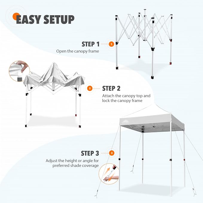 EAGLE PEAK 5x5 Pop Up Canopy Tent Instant Outdoor Canopy Easy Set-up Straight Leg Folding Shelter, White