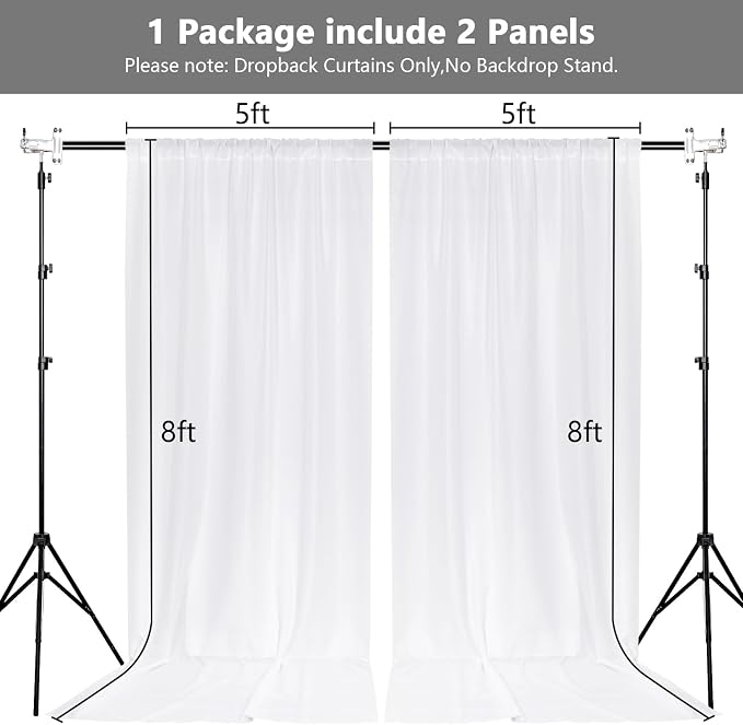 MEETSKY White Backdrop Curtains for Parties Valentine's Day- 10ft x 8ft White Curtains Wedding Backdrop Rod Pocket Fabric Drapes Panels for Birthday Holiday Home Decoration,5ft x 8ft,2 Panels