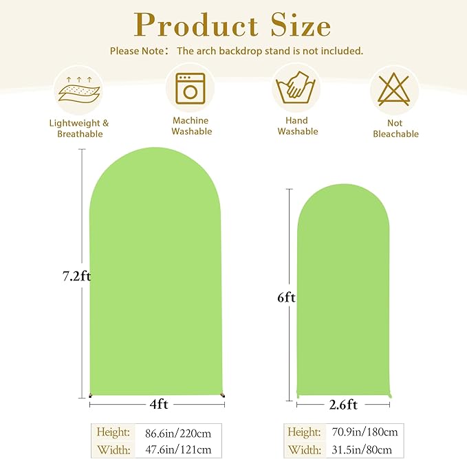 Sage Green Arch Cover 2 Set-7.2 and 6ft Arch Backdrop Cover Spandex Fitted Wedding Arch Stand Covers for Birthday Party Baby Shower Bridal Shower Wedding Reception Banquet Photo Background Decorations