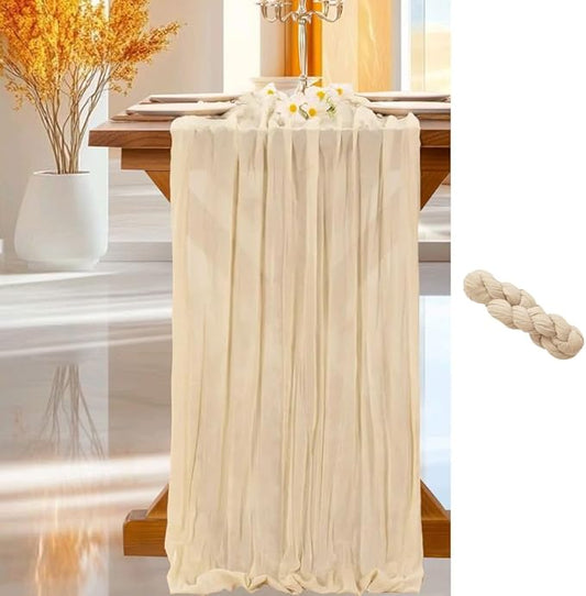 Cheesecloth Table Runner | Boho Fabric Cheese Cloth Table Runner Rustic Sheer Table Runners for Wedding, Bridal Shower, Birthday Party Décor(Sand,Pack of 1)