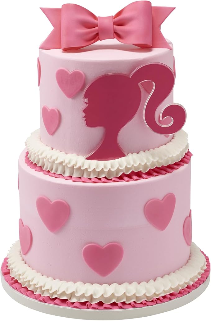 Barbie Cake Toppers | 2 Pack | Large Barbie B and Silhouette Cake Decorations, Pink and Black Ready To Use Toppers, Food Safe