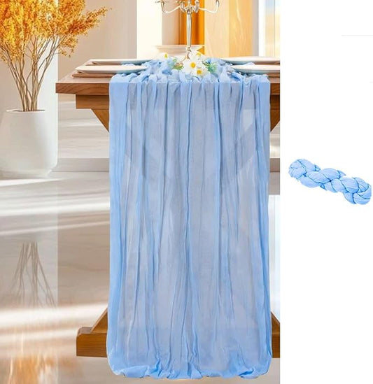 Cheesecloth Table Runner | Boho Fabric Cheese Cloth Table Runner Rustic Sheer Table Runners for Wedding, Bridal Shower, Birthday Party Décor(Blue,Pack of 1)