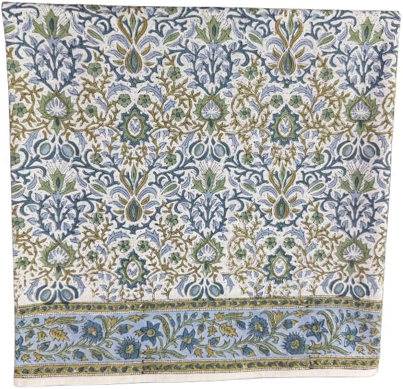 Ridhi Hand Block Print Indigo Rectangle Cotton Tablecloth 118" x 70" Reusable Table Cover Decorative Everyday Use for Dining, Farmhouse, Home Gift for Spring, Easter, Summer