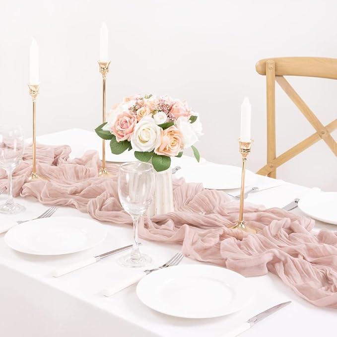 MLMC 3 Pack Pink Table Runner Dusty Pink Cheesecloth Table Runner 10ft Rustic Gauze Cheese Cloth Centerpiece Decor 35x120 Inches for Mothers' Day Wedding Bridal Baby Shower Birthday Party Decor