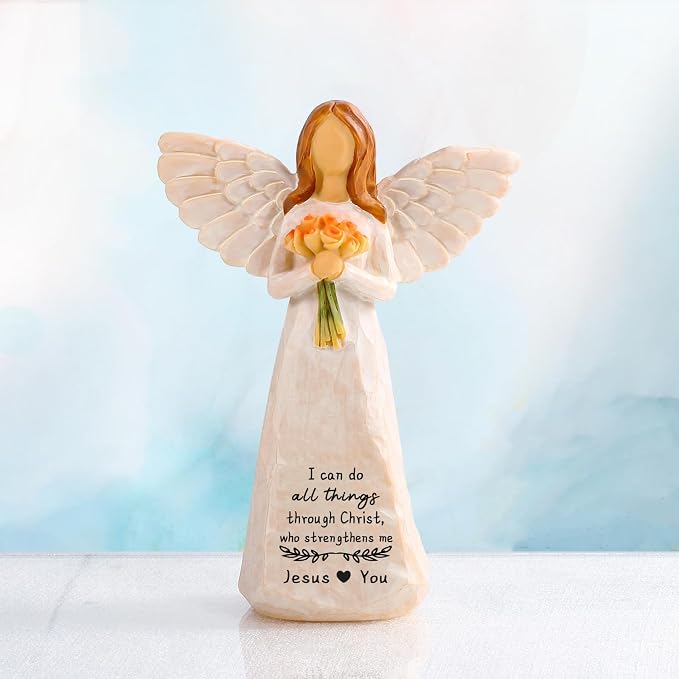 Kohehe Christian Gifts for Women,Gifts for Catholic Women,5.5'' Handmade Jesus Loves You Angel Figurine Gift for Woman,Inspirational Gifts for Mom Sister Grandma and Best Friend