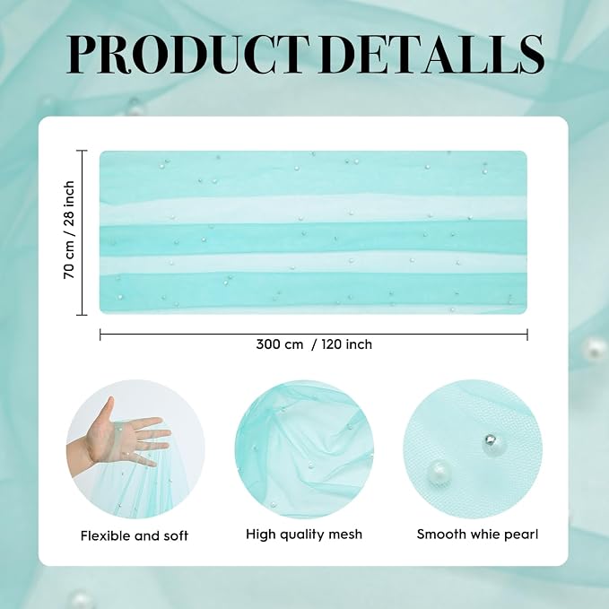 Artoid Mode 6PCS Pearl Turquoise Gauze Table Runner 120 Inch 10FT, Seasonal Sheer Dining Holiday Wedding Birthday Baby Shower Table Decor for Home Party