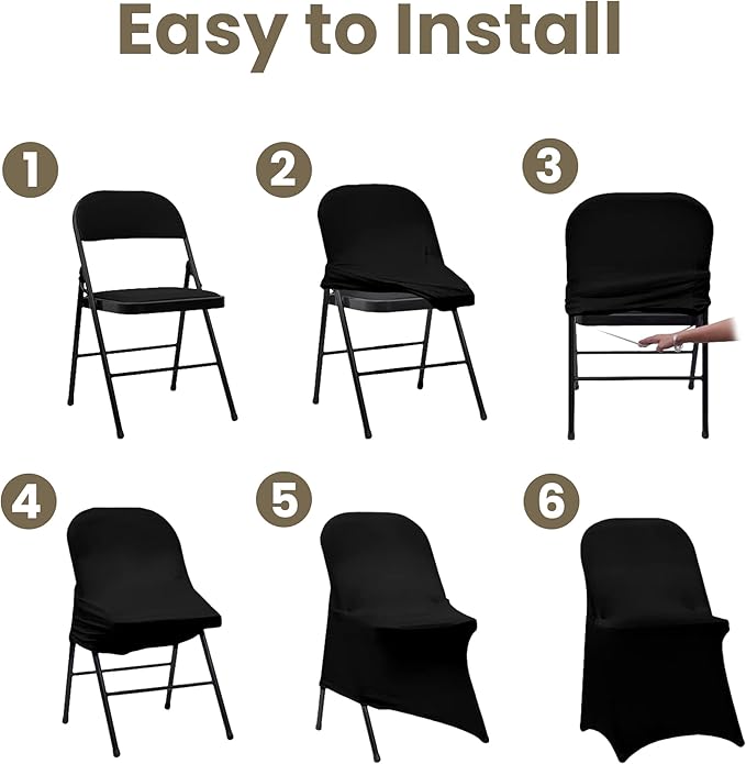 Folding Chair Covers Black Stretch Spandex Chair Covers Upgraded Universal Washable Fitted Chair Slipcovers Protector for Party, Wedding, Holidays, Banquet, Celebration (Black)