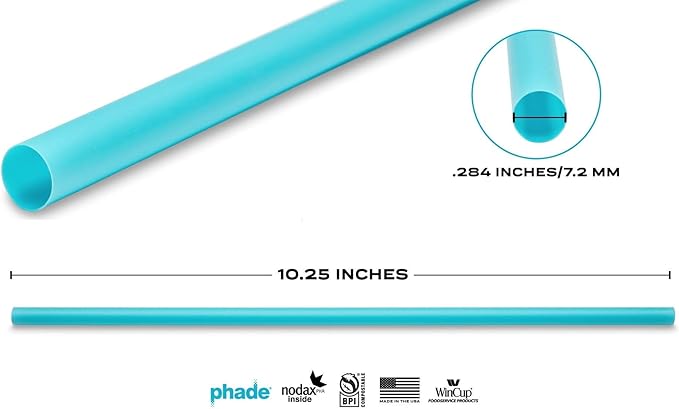 phade Eco-Friendly 10.25" Giant Drinking Straws 250 Count - Sustainable Marine Biodegradable Compostable Individually Wrapped, 1 Pack