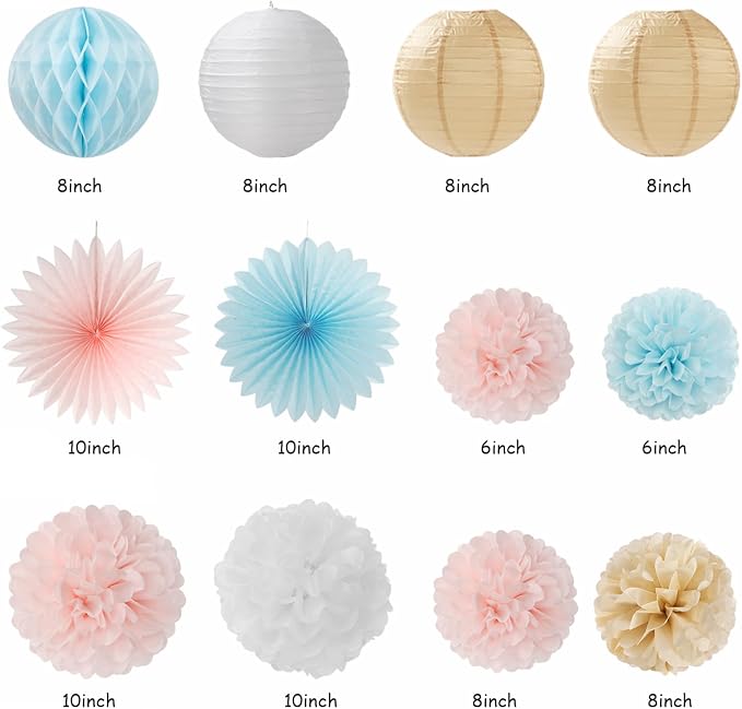 Light-Pink Blue Champagne Gender-Reveal Party-Decorations - 22pcs Boy Or Girl Banner,Neutral Paper Lanterns Streamers,Tissue Pom Poms Flowers Fans Bear Theme Decor Supplies Hugmoon