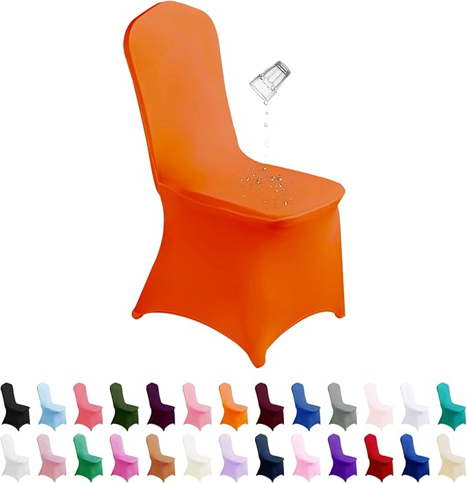 SUPERO Orange Chair Cover, 12PCS Stretch Spandex Waterproof Protector, Universal Furniture Cover for Dining, Party, Wedding Event, Hotel, Outdoor