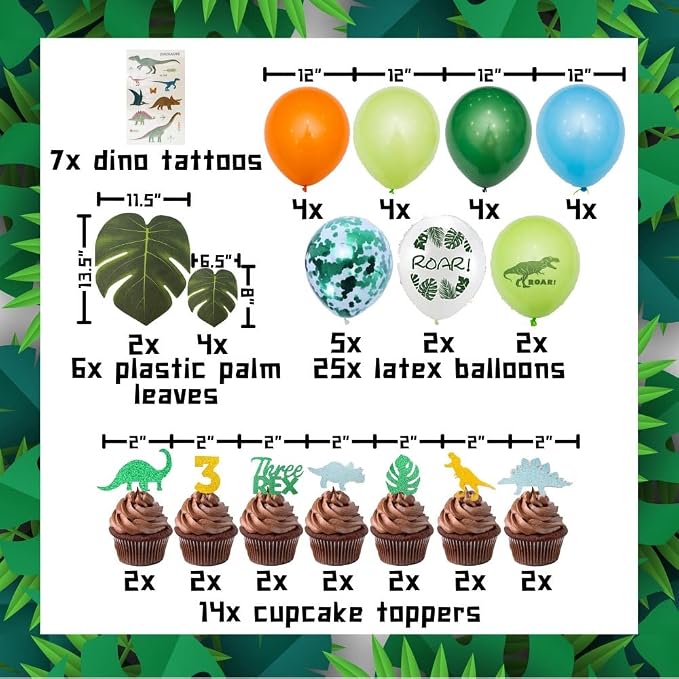 Three Rex Birthday Party Decorations for Boys – 3rd B-day Dinosaur Theme w/ Banners & Balloons – Three Rex Party Supplies for Boy’s Dino Celebration