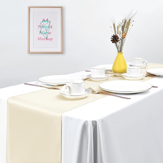 15 Pack Satin Table Runners 12 x 108 Inch Long, Ivory Table Runners for Rectangle Round Tables,Smooth Satin Table Runner for Wedding,Birthday Party Banquets Graduation Engagements Decoration