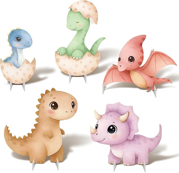 5Pcs Dinosaur Baby Shower Decorations, Large Baby Dinosaur Cardboard Cutout Standup, Dino Themed Birthday Party Signs for Photo Booth Props Backdrops Decor Cartoon Party Supplies