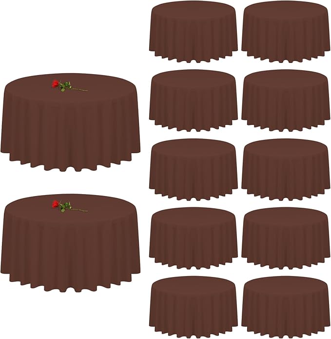12 Pack Round Tablecloth 90 inch Brown Table cloths for Round Tables,Stain and Wrinkle Resistant Washable Polyester Tablecloths Brown Table Cloth Table 90 inchround Table Cloth for Wedding Party