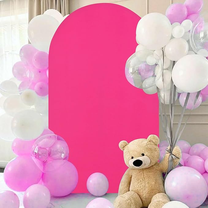 FANPROMS Hot Pink Arch Cover 3.3x6.6FT Spandex Arch Stand Cover for Metal Arch Stand Round Top Fitted Arch Cover Backdrop Fabric for Balloon Arch Covers Stretchy Backdrop for Wedding Party Decoration