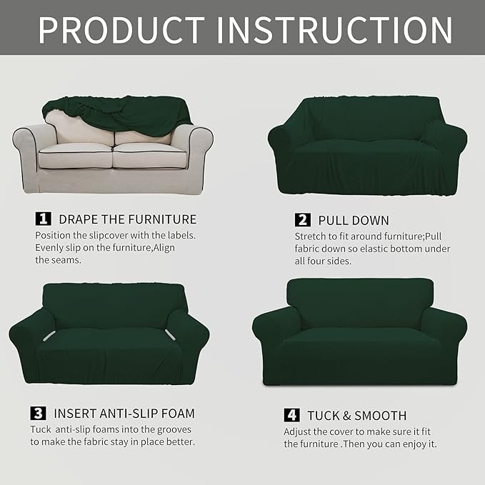 Easy-Going Stretch Oversized Loveseat Slipcover 1-Piece Sofa Cover Furniture Protector Couch Soft with Elastic Bottom for Kids Polyester Spandex Jacquard Fabric Small Checks Dark Green