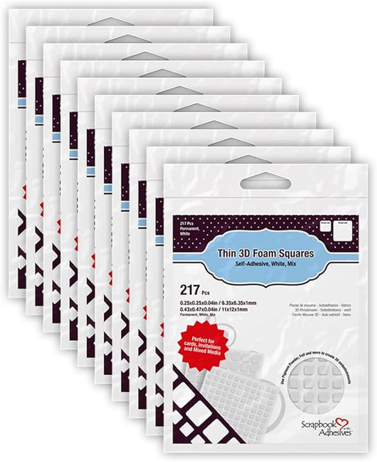 Scrapbook Adhesives by 3L, White 3L Scrapbook Adhesive Permanent Thin Pre-Cut 3D Foam Squares, Mixed Variety, 217pk, Set of 10 (01616-MP)