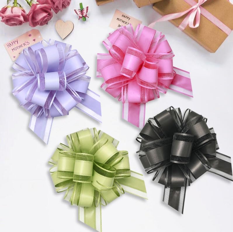 Large Pull Bows, 6 inches, Pull Bows for Weddings, Birthdays, Christmas & Valentine's Day Gift Decorations, Flower Decorations (Purple)