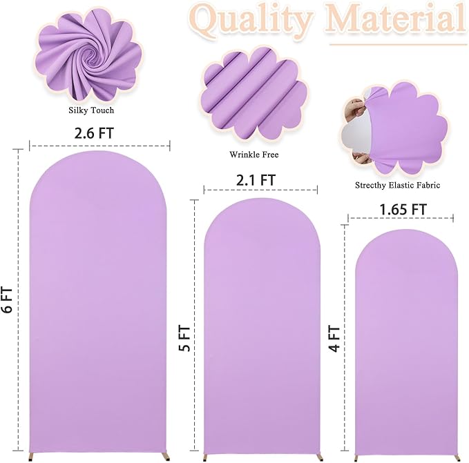 Set of 3 Wedding Arch Cover 4ft 5ft 6ft Spandex Arch Backdrop Covers Lavender Backdrop Arch Stand Covers 2-Sided for Bridal Shower Happy Birthday Party Ceremony Decor
