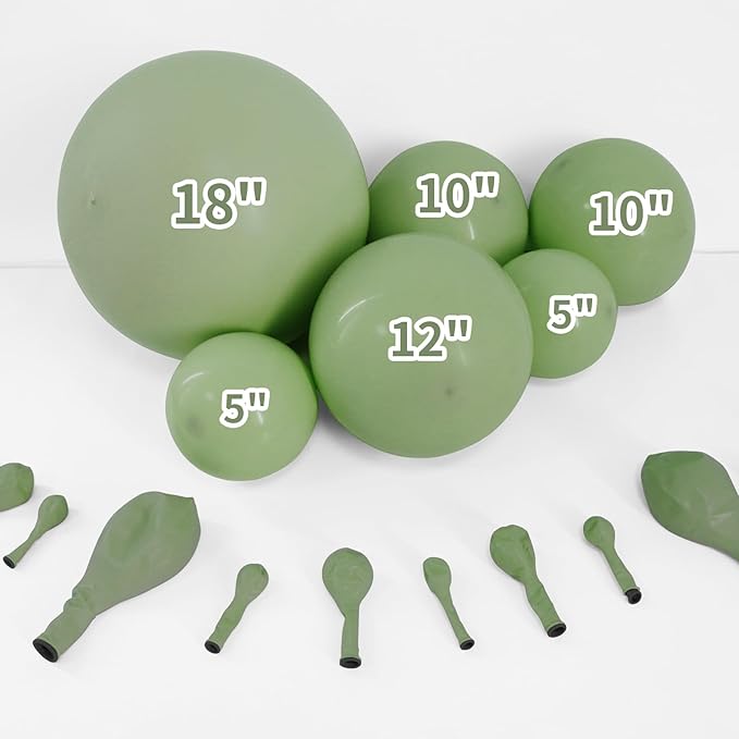 Dusty Green Double Stuffed Balloons Different Size 115Pcs 5/10/12/18" Sage Green Balloons Garland kit for Birthday Baby Shower Wedding Engagement Bridal Shower Party