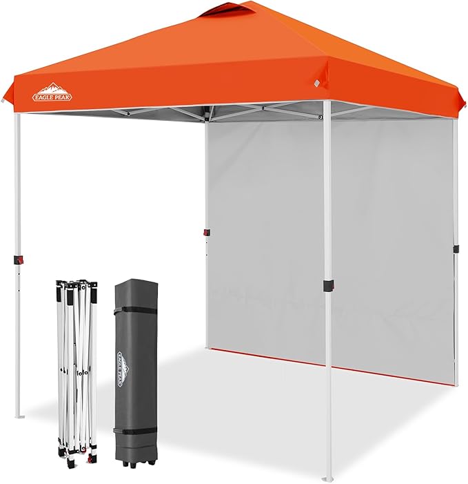 EAGLE PEAK Commercial Canopy 6.6x6.6 Pop Up Canopy Tent with 1 Sidewall, Easy Setup Heavy Duty Instant Event Shelter for Vendors & Markets, Outdoor Sun Shade, Orange