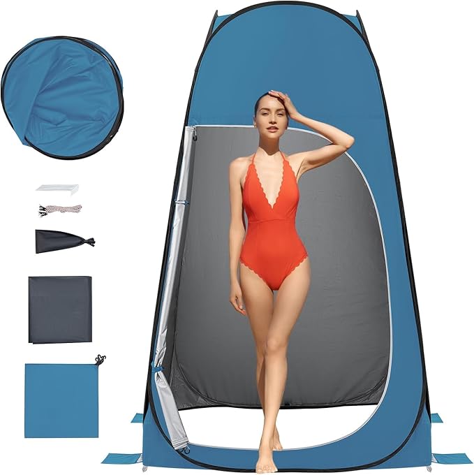 KingCamp Camping Shower Tent, Portable Outdoor Privacy Toilet & Changing Tent Windproof & Waterproof Easy Setup Shelter with Shower Bag for Camping Hiking Beach