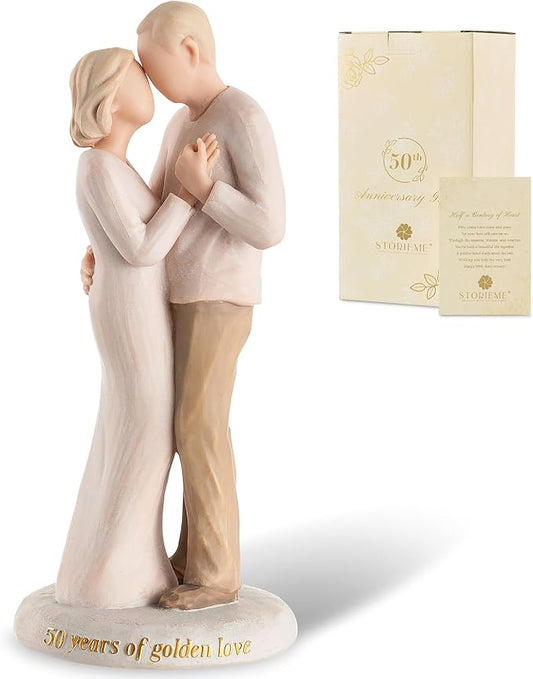Storieme 50th Anniversary Wedding Gifts: 8.07” 50 Year Golden Anniversary Figurine Gift for Husband Wife Couple Parents - Unique Keepsake Decor to Celebrate 50 Years of Love