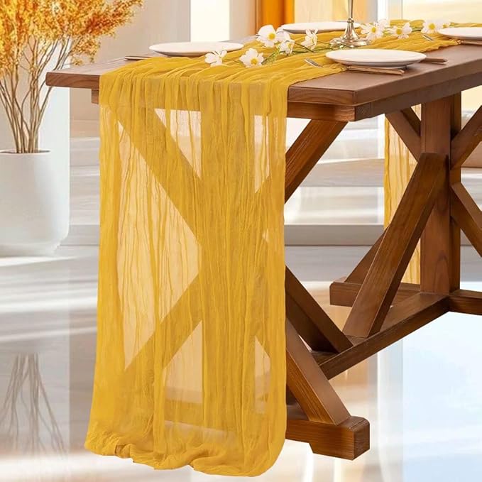 Cheesecloth Table Runner | Boho Fabric Cheese Cloth Table Runner Rustic Sheer Table Runners for Wedding, Bridal Shower, Birthday Party Décor(Gold,Pack of 1)