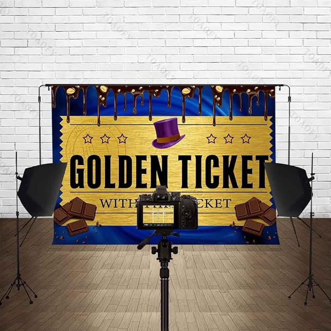 5x3FT Golden Ticket Backdrop Chocolate Factory Backdrops Candy Backdrops Blue Backdrop for Kids Girls 1st Birthday Party Baby Shower Photo Background TAYBDJ802