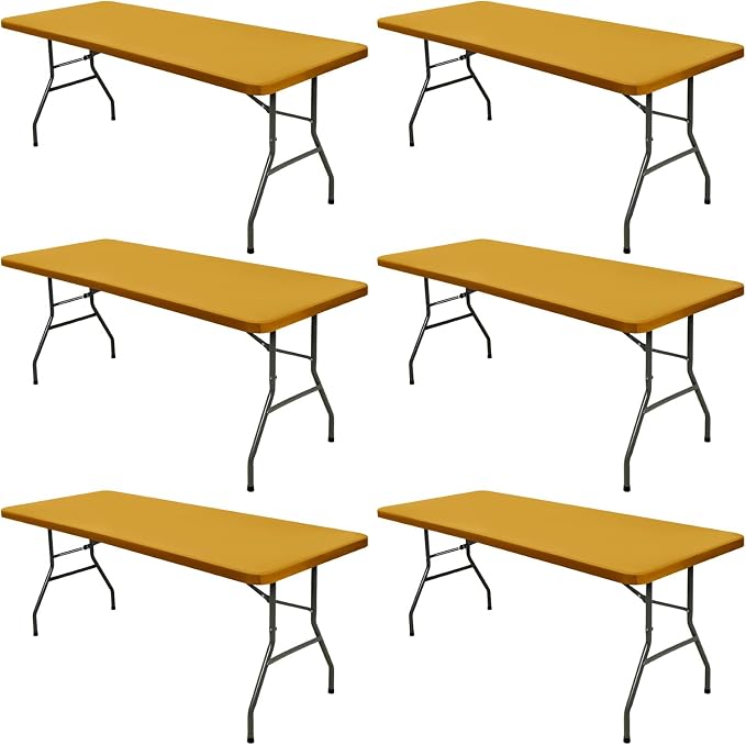 6 Pack 6 Foot Picnic Table Cover Fitted Outdoor Tablecloth for Rectangle Table Elastic Waterproof Stretch Washable Patio Folding Spandex Tablecloth for Camping Banquet and Parties (Mustard,30" x 72")
