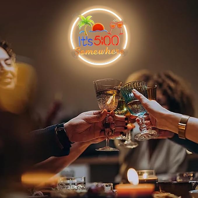 Its 5:00 Some Where Neon Sign for Wall Décor - 17"x13" Beer Led Sign for Business with Dimmable Switch - Bar Signs for Home Bar Beach Party Setups Powered by 5V USB