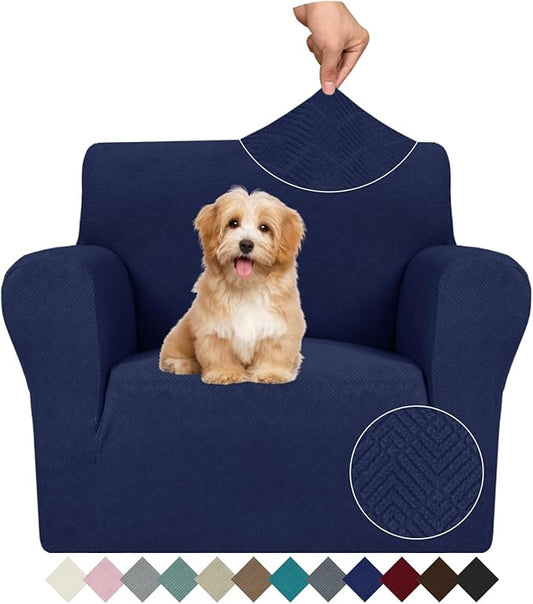 JIVINER Stretch Armchair Slipcovers, 1 Piece Chair Sofa Covers 1 Seater Couch Covers with Elastic Bottom for Kids, Pets (Navy Blue, Chair)