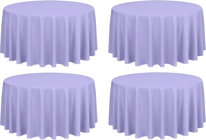 Showgeous 4 Pack Lavender Round Tablecloth 120 Inch Polyester Table Cloth for Round Tables Washable Decorative Fabric Table Covers for Wedding Dining Party