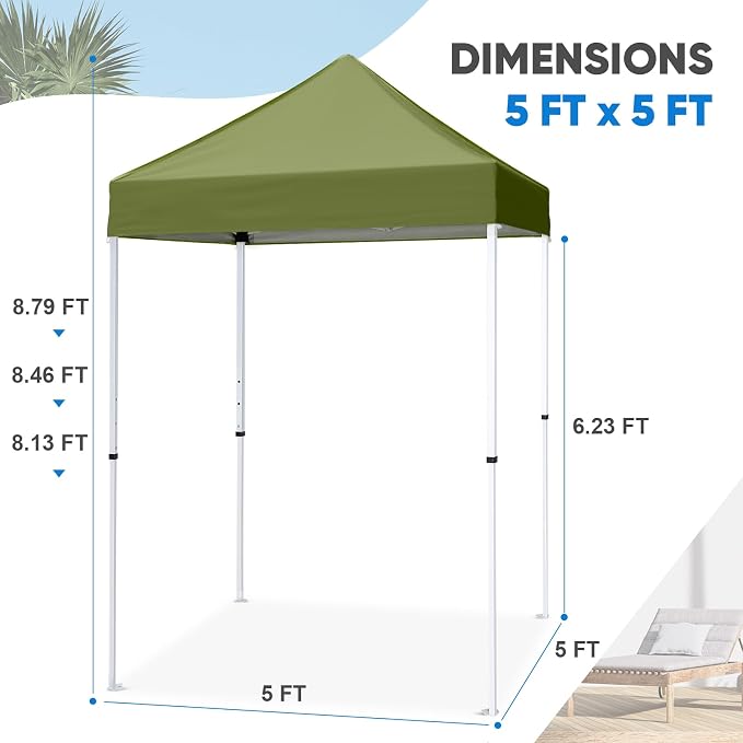 COOS BAY 5x5 Pop Up Canopy Tent, Portable Lightweight Sun Shelter with Carry Bag, Easy Setup Outdoor Canopy for Beach, Camping, Sports & Backyard Shade, Grass Green