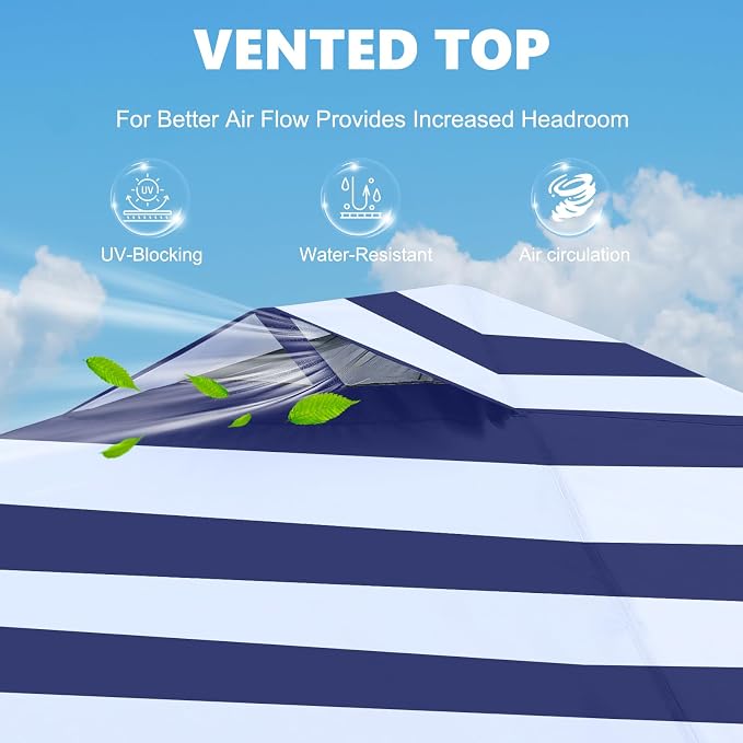 MASTERCANOPY 10x10 Pop Up Canopy Tent with 1 Sidewall, 1 Person Setup Instant Shelter, Outdoor Portable Beach Canopy, 1 Roller Bag, 4 Sandbags, 4 Ropes, 8 Stakes (10x10, Navy Blue Stripes)