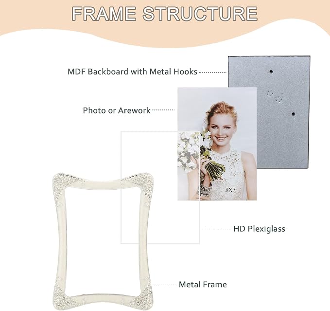 4x6 Vintage Metal Picture Frame Silver Border Floral Photo Frame, Clear HD Glass Front, Tabletop or Wall Art Display, Wedding Mothers Day Gifts for Mom Women, Horizontally & Vertically