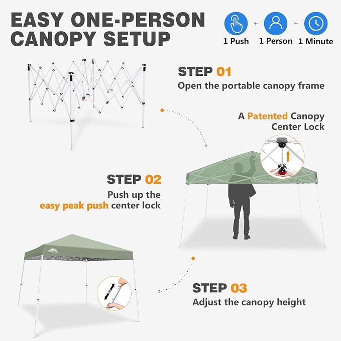 EAGLE PEAK 10x10 Slant Leg Pop-up Canopy Tent Easy One Person Setup Instant Outdoor Beach Canopy Folding Portable Sports Shelter 10x10 Base 8x8 Top (Sage Green)