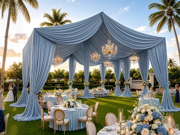 10 Panels 5x40ft Dusty Blue Ceiling Drapes for Wedding Parties, Wrinkle Free Thick Polyester 40ft Extra Long Wedding Draping Ceiling Curtains Arch Drapery for Birthday Party Canopy Tent Decor