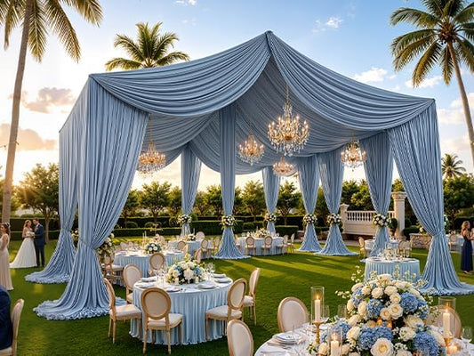 10 Panels 5x40ft Dusty Blue Ceiling Drapes for Wedding Parties, Wrinkle Free Thick Polyester 40ft Extra Long Wedding Draping Ceiling Curtains Arch Drapery for Birthday Party Canopy Tent Decor