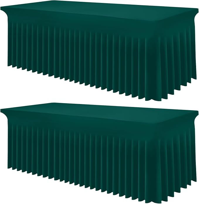 Smiry Spandex Tablecloth 2 Pack, Elastic Fitted Stretch Tablecloth for 6FT Rectangle Tables, Waterproof Washable Table Cover Skirt for Wedding, Banquet & Parties (Blackish Green, 72Lx30Wx30H Inch)