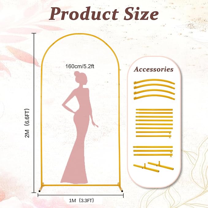 Vincidern 6.6 FT Wedding Arch Backdrop Stand for Party, Balloon Arch Stand, Wedding Arches for Ceremony, Metal Arch Backdrop Stand for Baby Showers, Birthday Party, Events Decoration Door Frame Gold