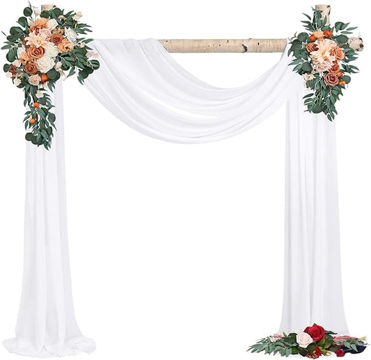 Wedding Arch Draping Fabric,2 Panels 28" x18ft White Wedding Arch Drapes for Ceremony Sheer Chiffon Fabric Drapes Arbor Drapery Decorations for Reception Party