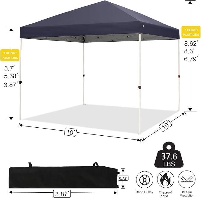 Northroad 10x10ft Pop Up Canopy, Popup Outdoor Canopy Tent with Wheeled Carrying Bag,Portable Gazebo Shelter for Patio,Deck,Garden,Beach（Dark Grey）