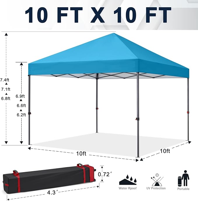 COOSHADE Durable Easy Pop Up Canopy Tent 10x10Ft, Sky Blue